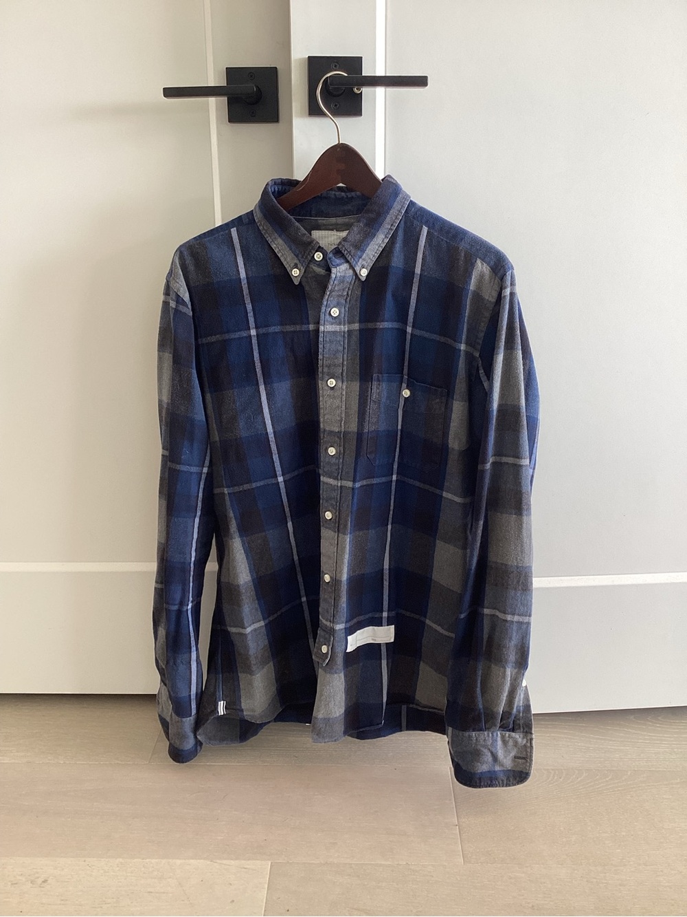 Thom Browne Blue and Gray Plaid Button-Down Shirt